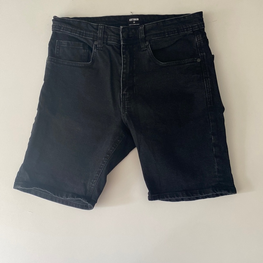 Black denim shorts